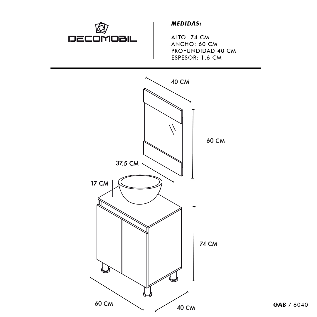 Foto 7 | Gabinete para Baño Genérico GAB-60X40 color Negro con Ovalín y Monomando de Lujo