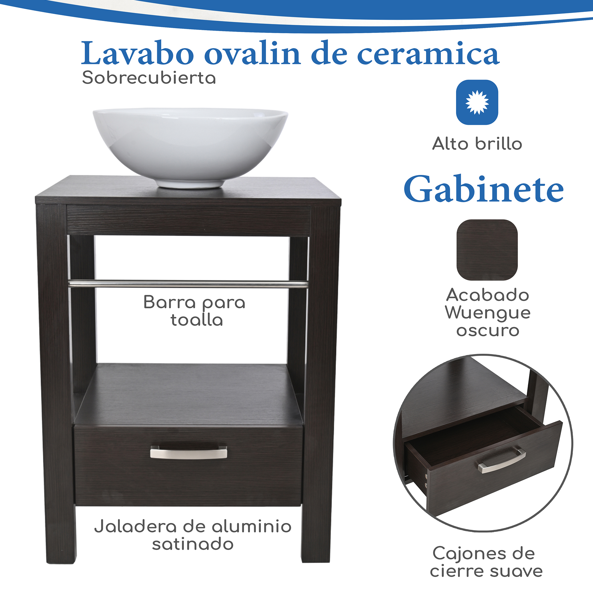 Foto 5 pulgar | Set Mueble Para Baño 3 Piezas Incluye Lavabo Y Espejo, Marca Gravita