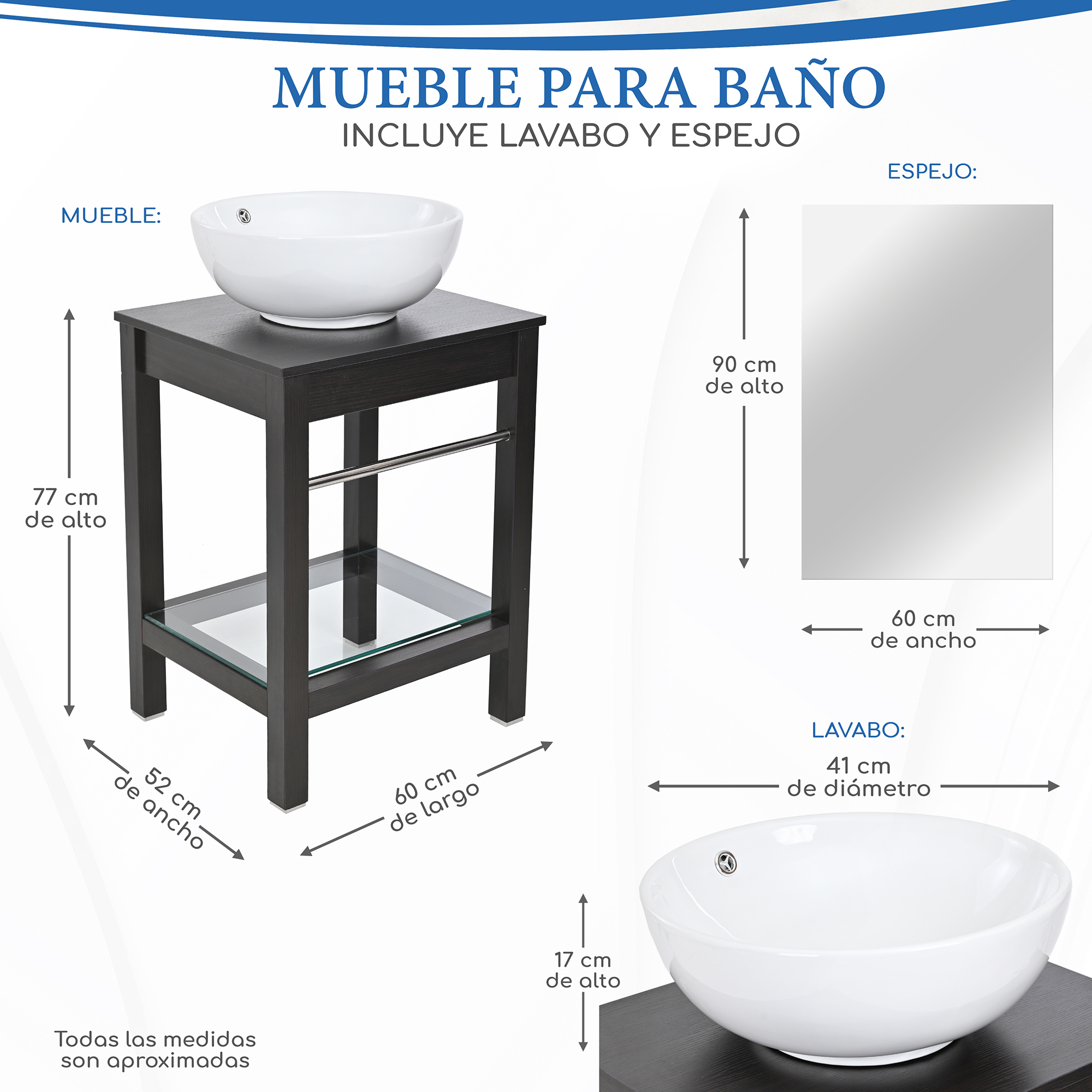 Foto 6 pulgar | Set Mueble Para Baño 3 Piezas Incluye Lavabo Y Espejo, Marca Gravita