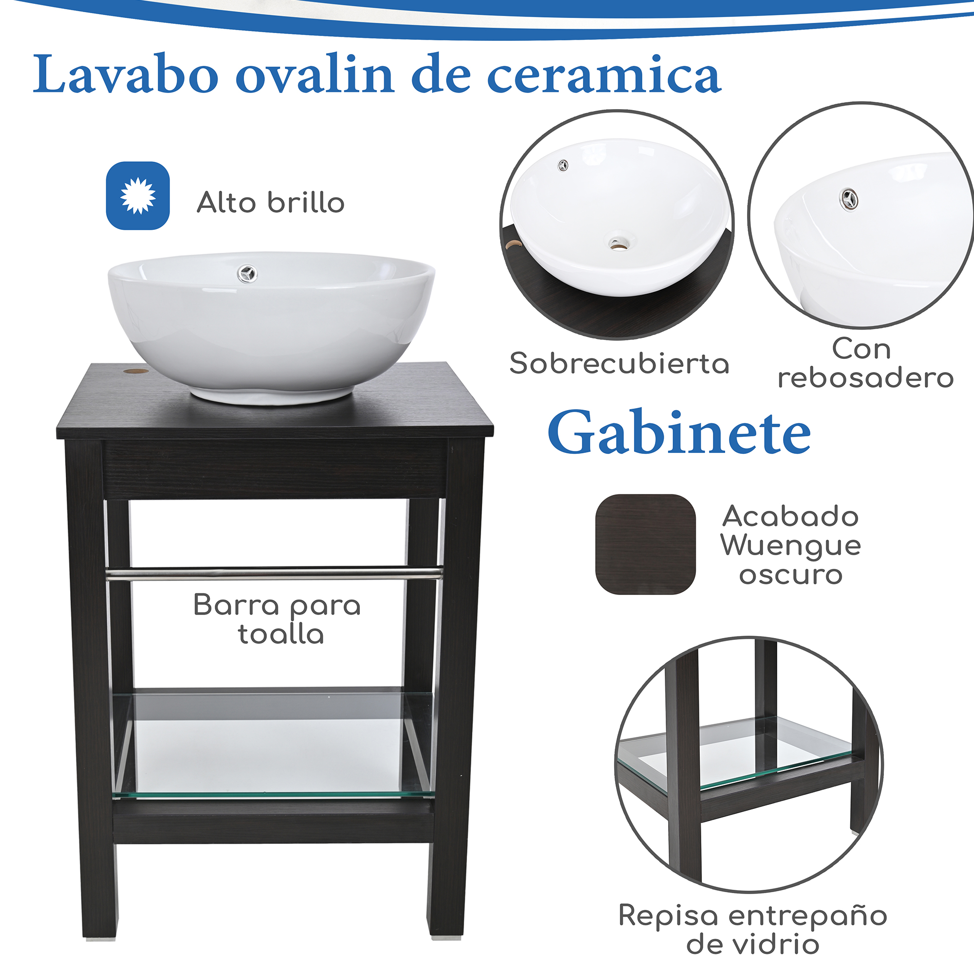 Foto 7 pulgar | Set Mueble Para Baño 3 Piezas Incluye Lavabo Y Espejo, Marca Gravita