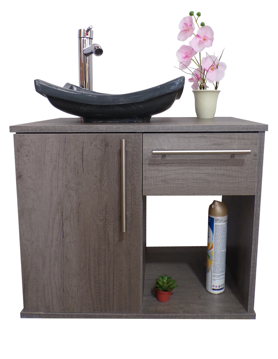 Gabinete Para Baño Flotante Con Ovalin Gris Y Cajón