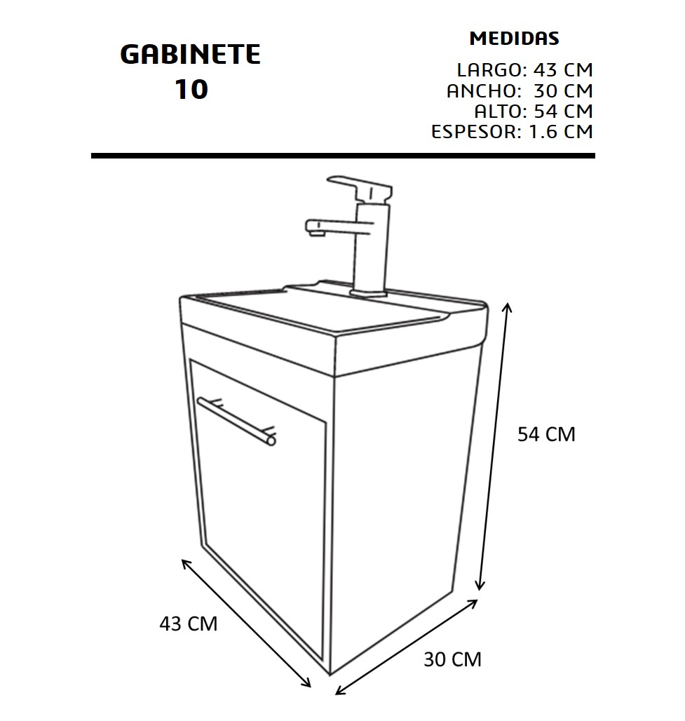 Foto 6 pulgar | Gabinete Flotante Para Baño Con Lavamanos Rectangular Y Monomando