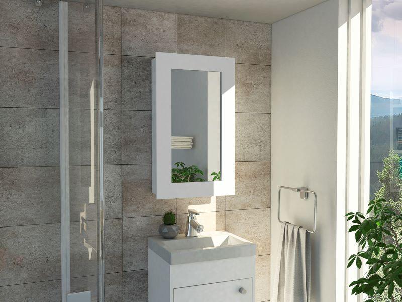 Gabinete Para Baño Cary, Blanco, Con Puerta Espejo Y Tres Entrepaños