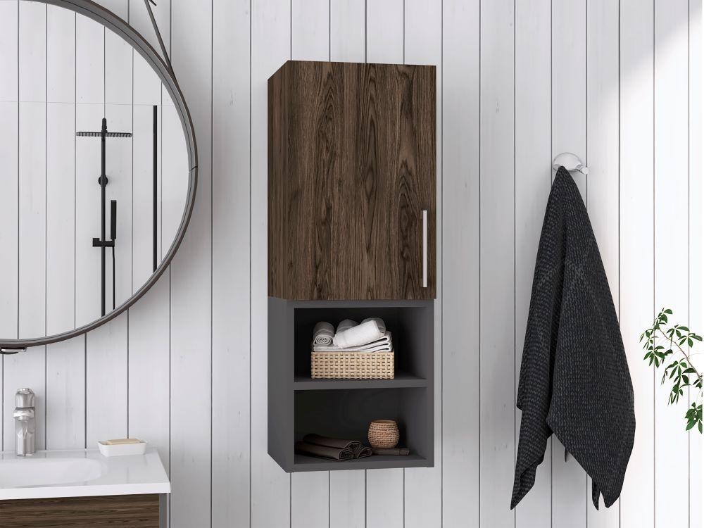 Gabinete Para Baño Oporto, Wengue Y Plata Oscuro, Con Espacio Para Guardar Objetos Para Aseo Personal