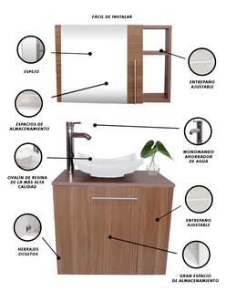 Foto 4 | Combo de Gabinete para Baño Derecho con Lavamanos y Monomando + Botiquin con Espejo