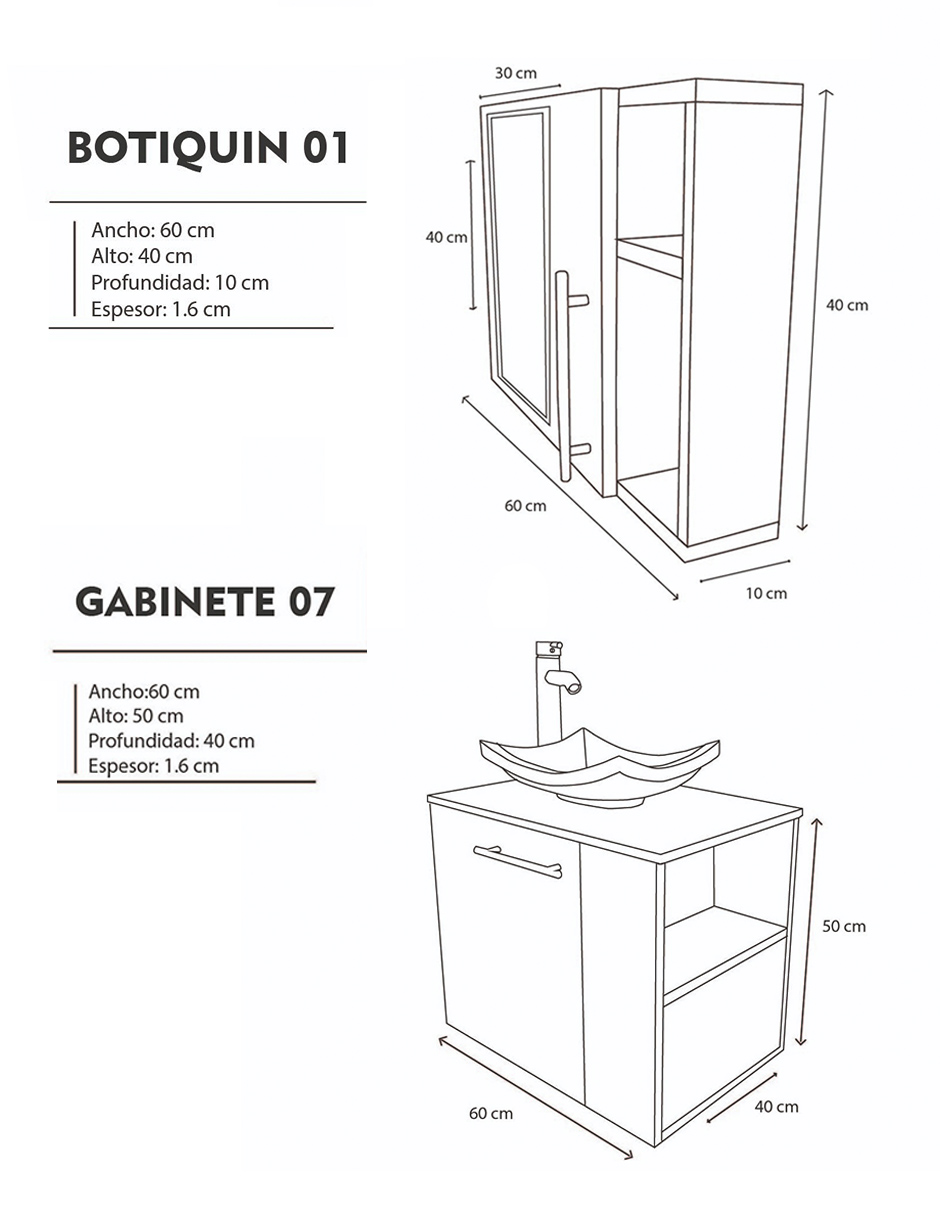 Foto 5 | Combo de Gabinete para Baño Derecho con Lavamanos y Monomando + Botiquin con Espejo