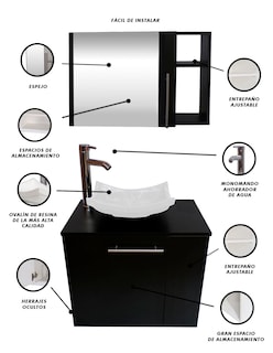 Foto 4 | Combo de Gabinete para Baño Derecho con Lavamanos y Monomando + Botiquín con Espejo