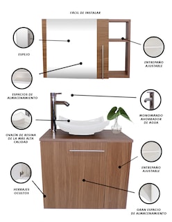Foto 4 | Combo de Gabinete para Baño con Lavamanos Monomando y Botiquín con Espejo