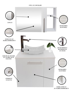 Foto 4 | Combo de Gabinete para Baño 07 Izquierdo con Lavamanos y Monomando más Botiquín con Espejo Blanco