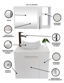 Foto 4 | Combo de Gabinete para Baño 07 Izquierdo con Lavamanos y Monomando más Botiquín con Espejo Blanco
