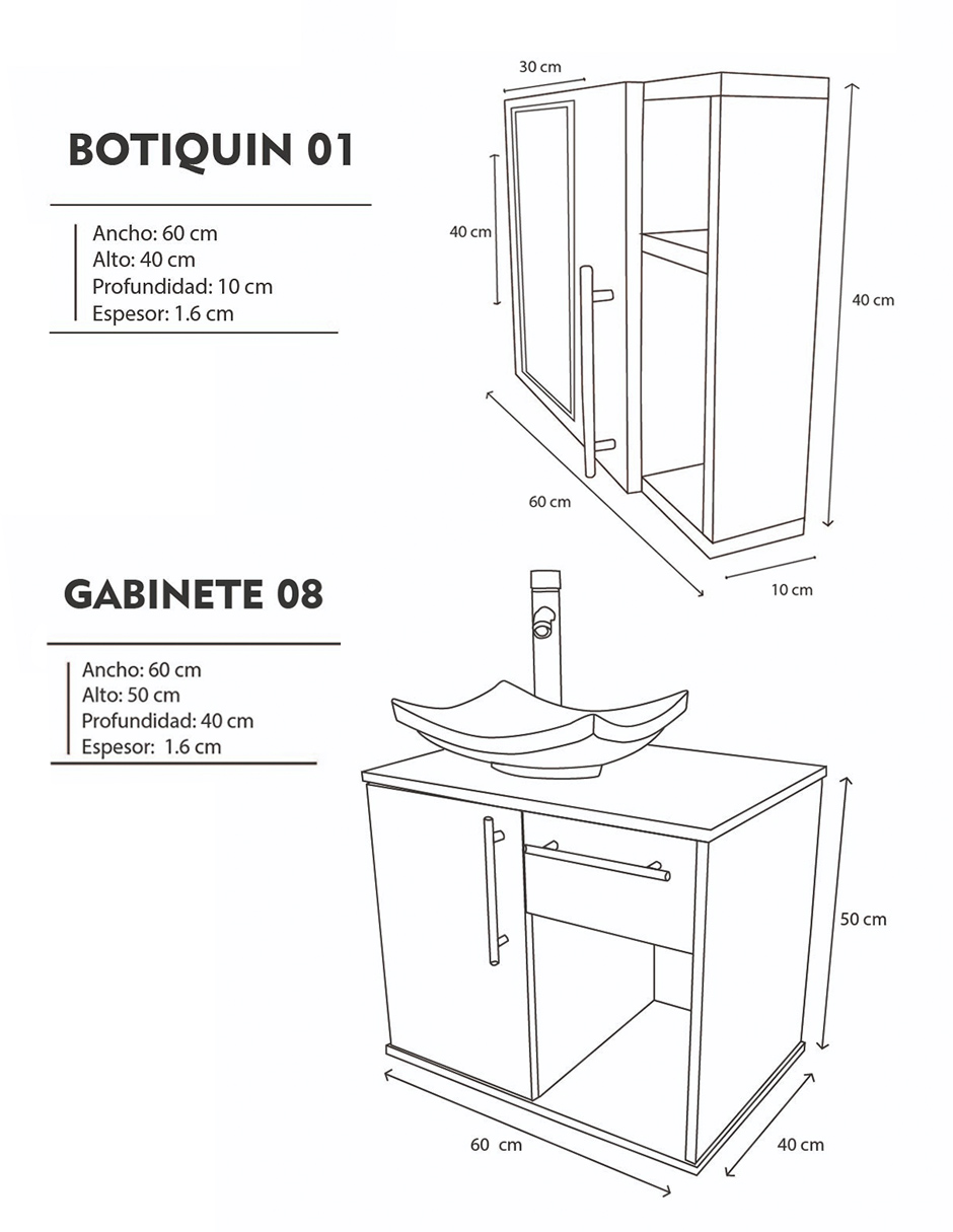 Foto 6 pulgar | Gabinete para Baño con Lavabo y Monomando más Botiquín con Espejo