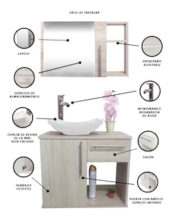 Foto 4 | Gabinete para Baño con Lavabo y Monomando más Botiquín con Espejo