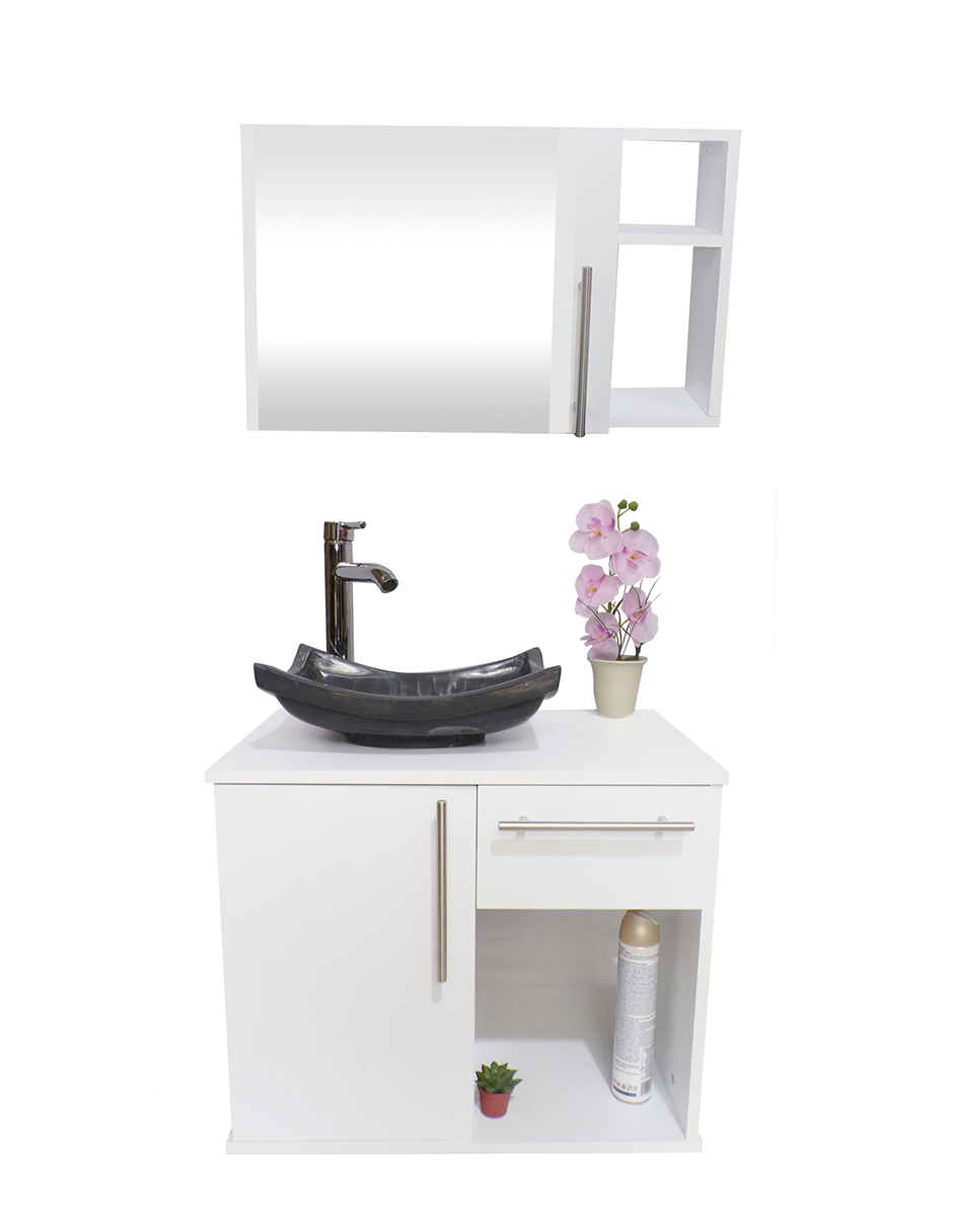 Foto 2 pulgar | Combo de Gabinete para Baño con Puerta y Cajón con Lavabo y Monomando más Botiquín con Espejo