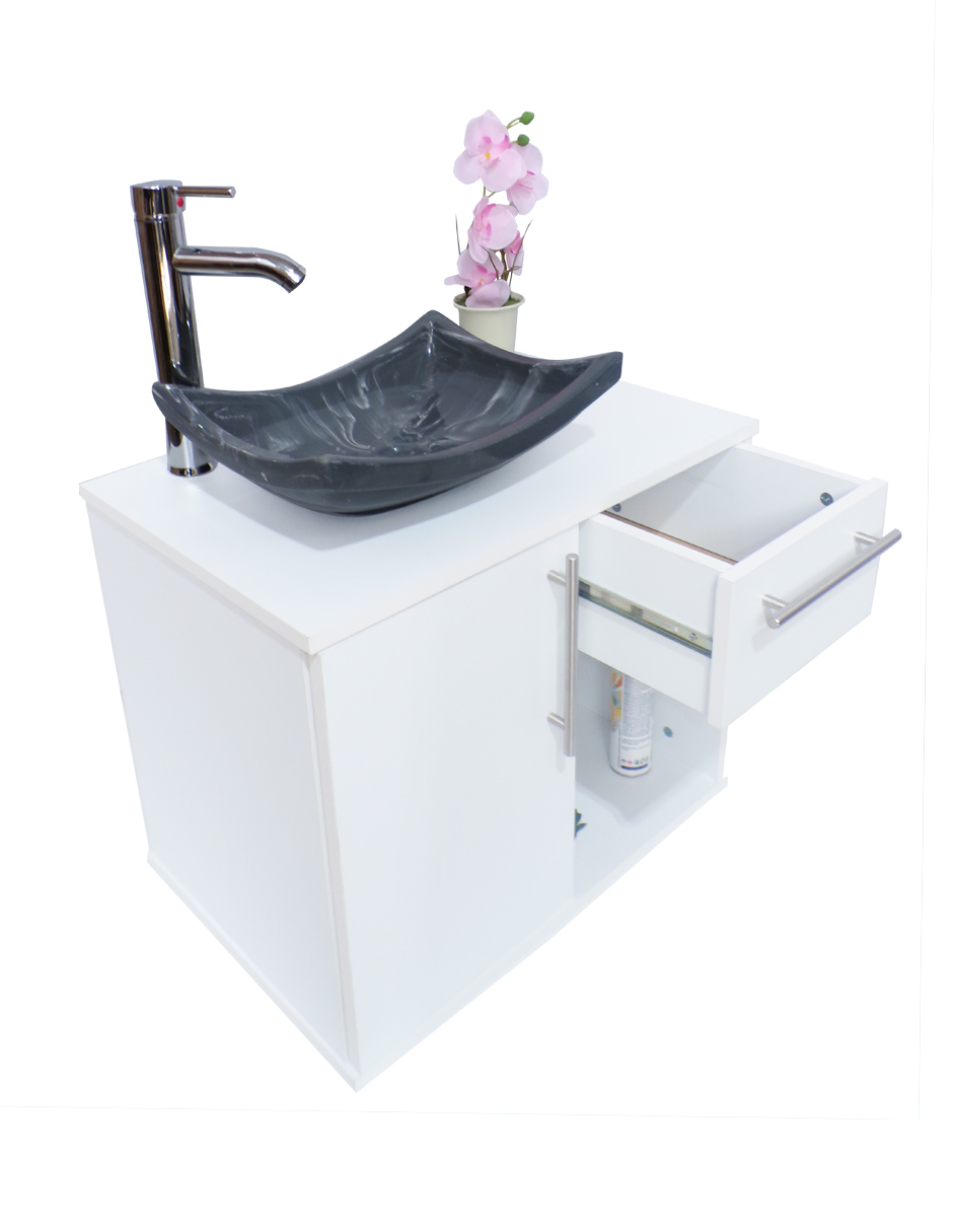 Foto 4 pulgar | Combo de Gabinete para Baño con Puerta y Cajón con Lavabo y Monomando más Botiquín con Espejo