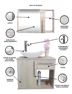 Foto 4 | Combo de Gabinete para Baño con Puerta y Cajón con Lavabo y Monomando más Botiquín con Espejo