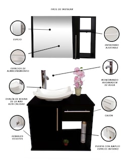 Foto 4 | Combo de Gabinete para Baño con Puerta y Cajón con Lavabo y Monomando más Botiquín con Espejo