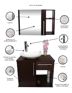 Foto 4 | Combo de Gabinete para Baño con Puerta y Cajón con Lavabo y Monomando más Botiquín con Espejo