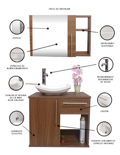 Foto 4 | Combo de Gabinete para Baño con Puerta y Cajón con Lavabo y Monomando más Botiquín con Espejo