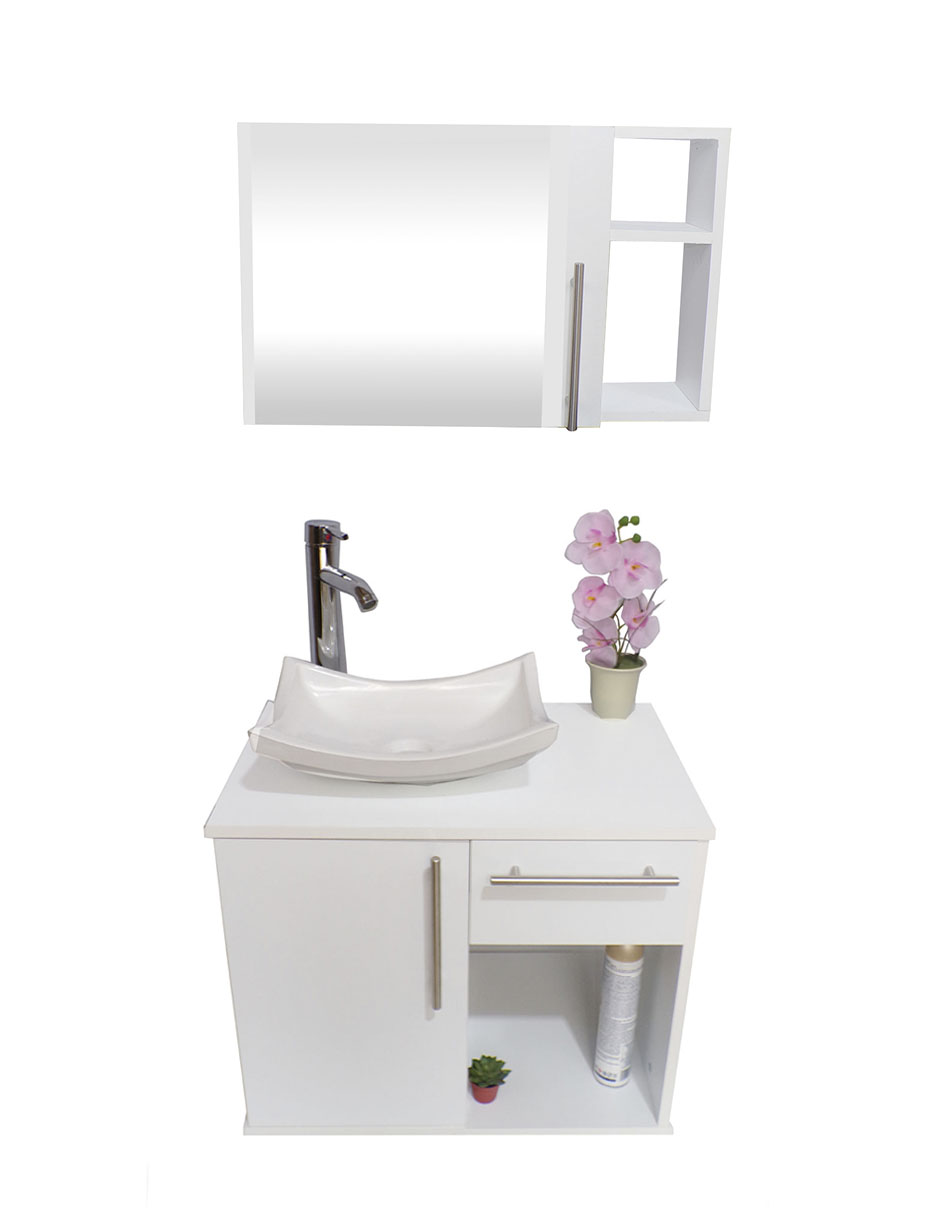 Foto 2 pulgar | Combo de Gabinete para Baño con Puerta y Cajón con Lavabo y Monomando más Botiquín con Espejo