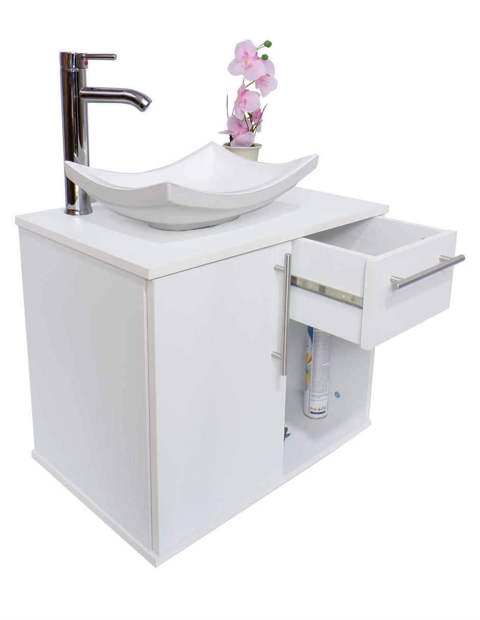 Foto 4 pulgar | Combo de Gabinete para Baño con Puerta y Cajón con Lavabo y Monomando más Botiquín con Espejo