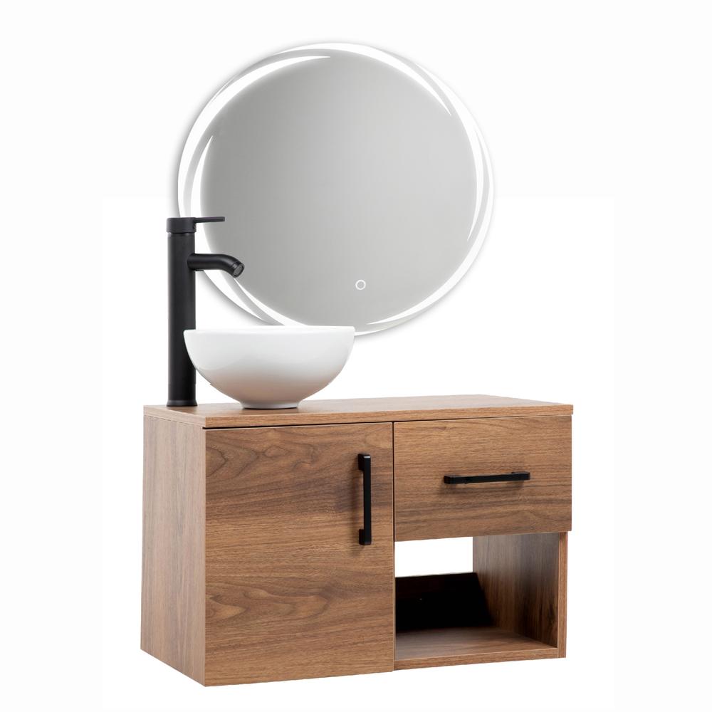 Mueble Organizador Gabinete Baño + Espejo Redondo Luz Led