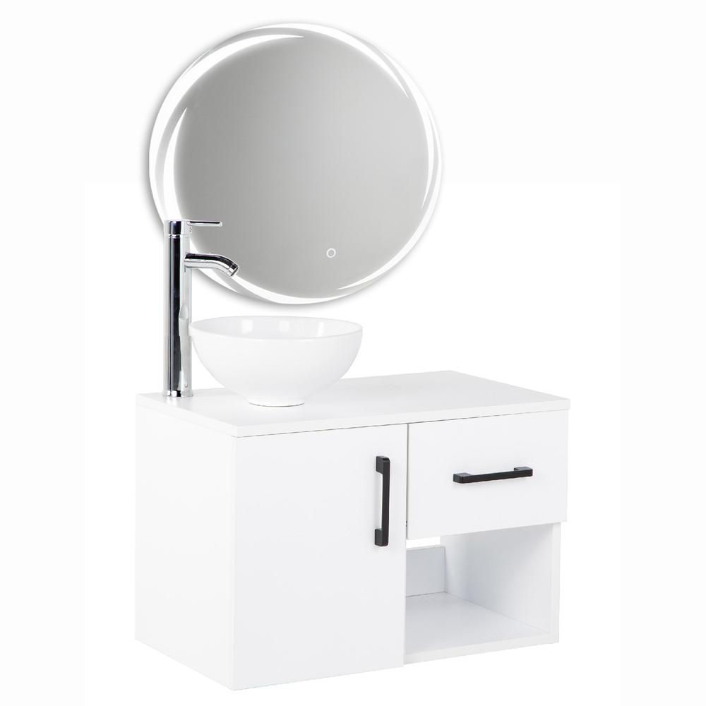 Mueble Organizador Gabinete Baño + Espejo Redondo Luz Led