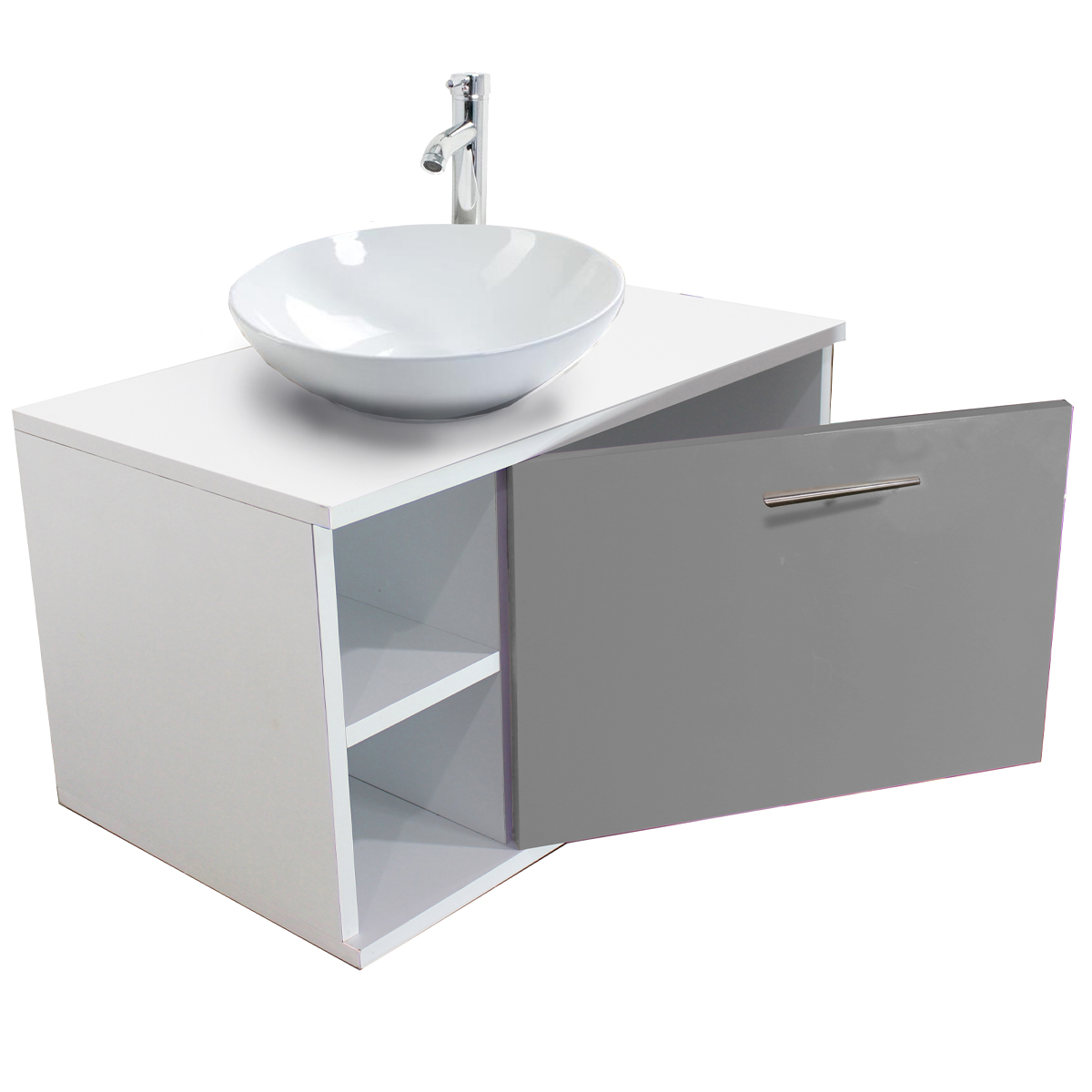 Gabinete de Baño Moderno con Monomando y Ovalin Gris