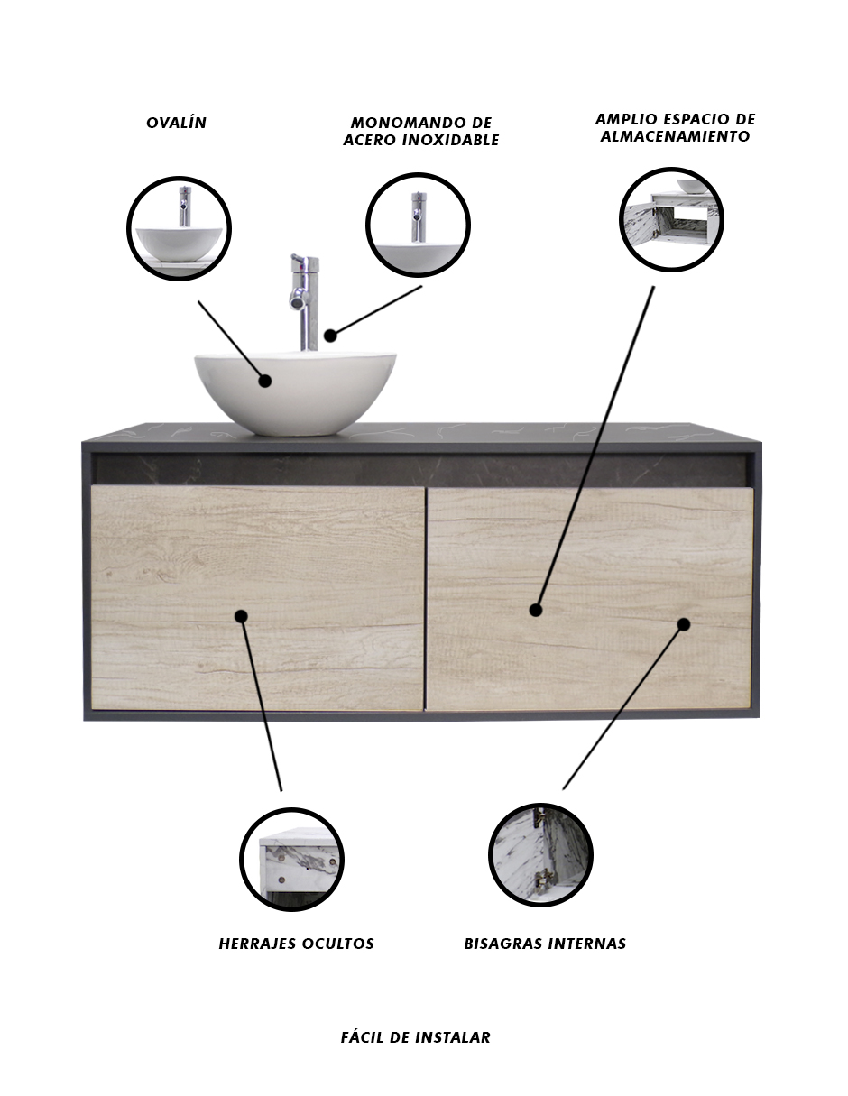 Foto 7 pulgar | Gabinete 11 para Baño con Ovalin y Monomando