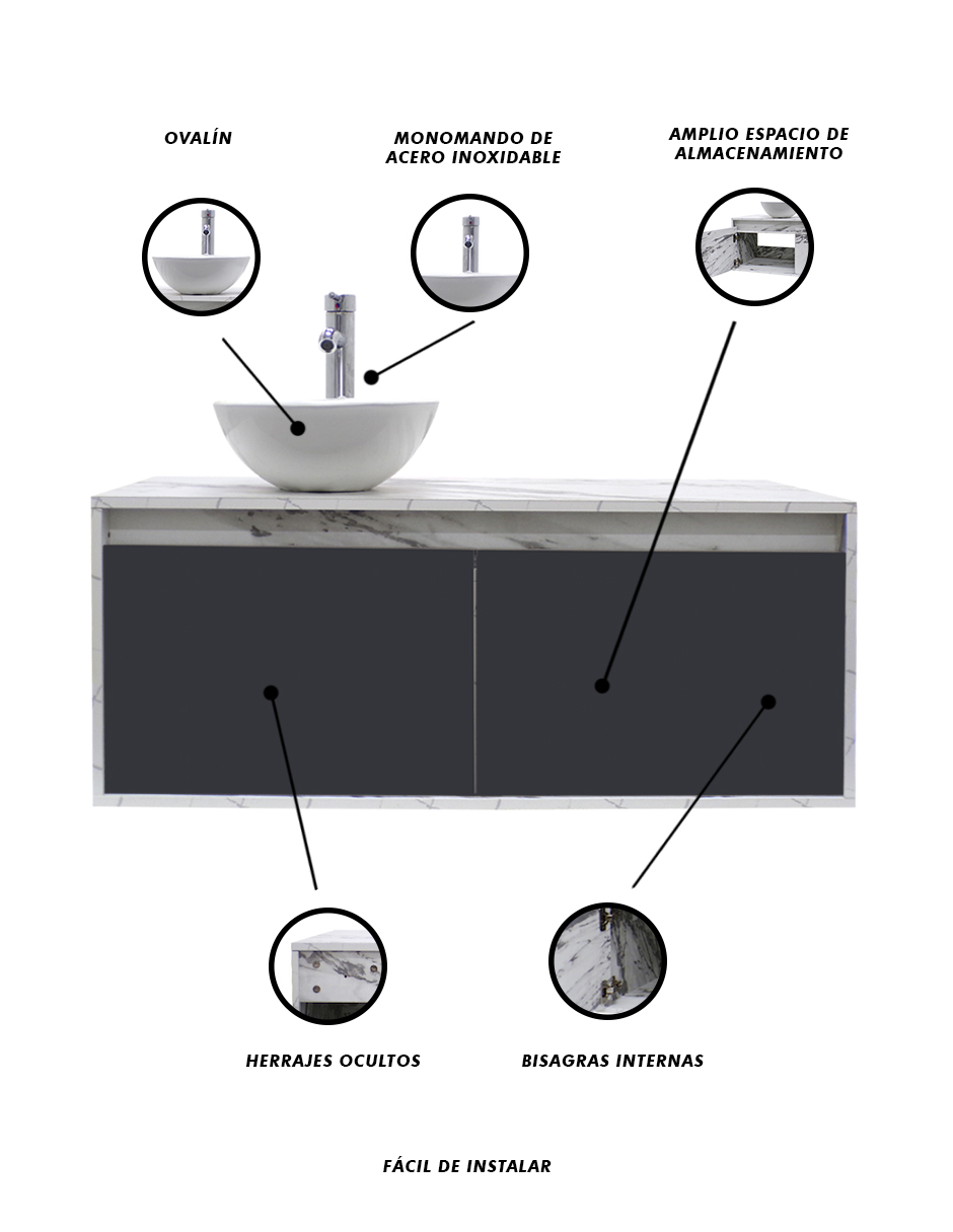 Foto 7 pulgar | Gabinete 11 para Baño con Ovalin y Monomando