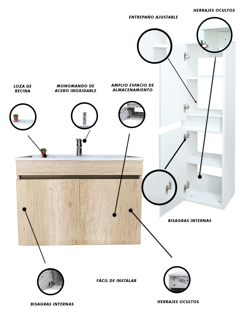 Foto 6 | Gabinete para Lavamanos con Organizador Gris