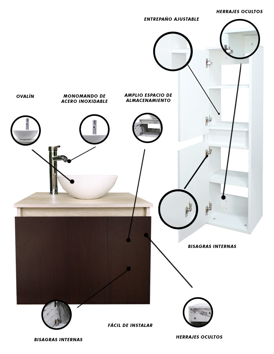 Foto 7 pulgar | Combo De Gabinete Para Baño Ovalin Y Monomando + Gabinete Organizador Kitay