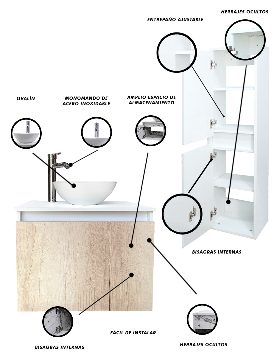 Foto 7 pulgar | Combo De Gabinete Para Baño Ovalin Y Monomando + Gabinete Organizador Kitay