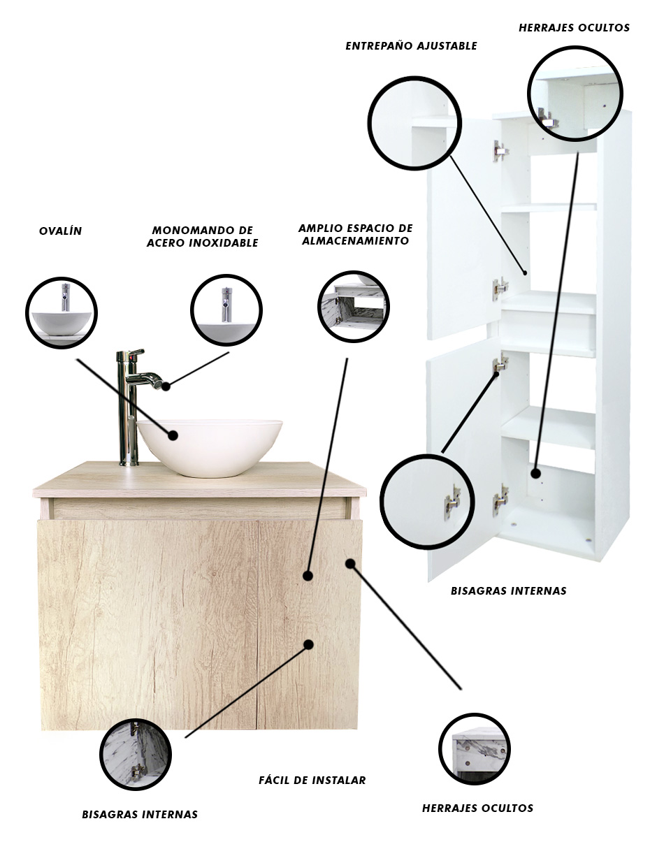 Foto 7 pulgar | Combo De Gabinete Para Baño Ovalin Y Monomando + Gabinete Organizador Kitay