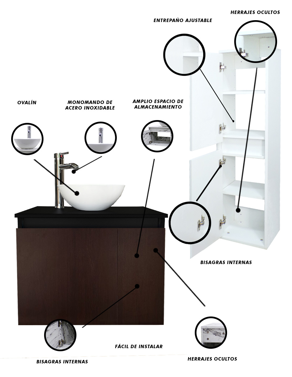 Foto 7 pulgar | Combo De Gabinete Para Baño Ovalin Y Monomando + Gabinete Organizador Kitay