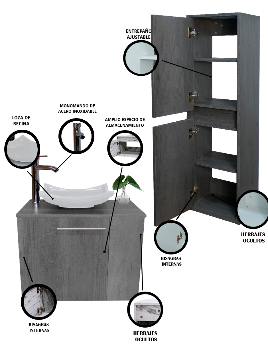 Foto 6 pulgar | Gabinete para Baño con Almacenamiento Gris 2 Piezas