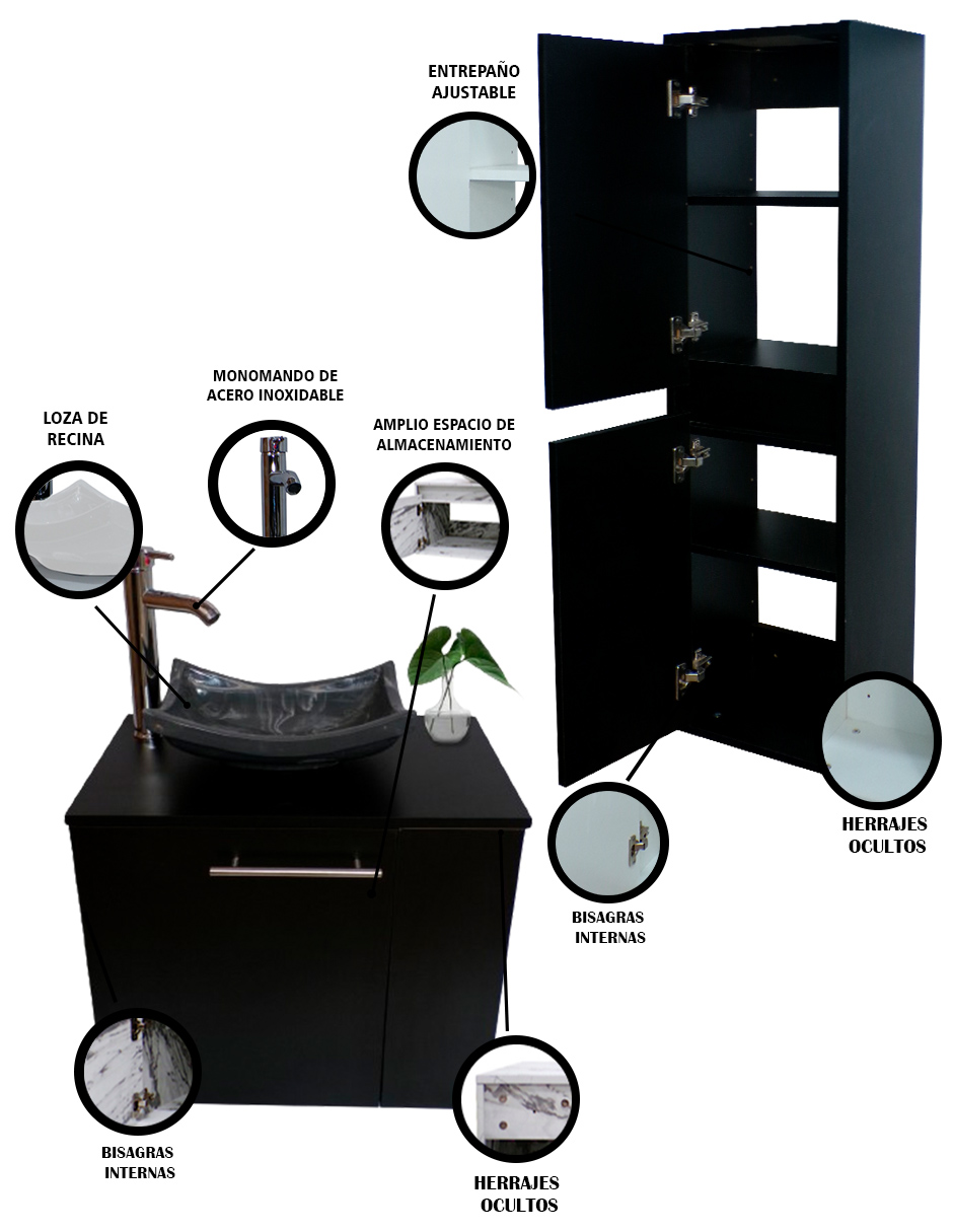 Foto 6 pulgar | Gabinete para Baño con Almacenamiento Negro 2 Piezas