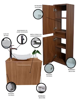 Foto 5 | Gabinete para Baño con Almacenamiento Marrón 2 Piezas