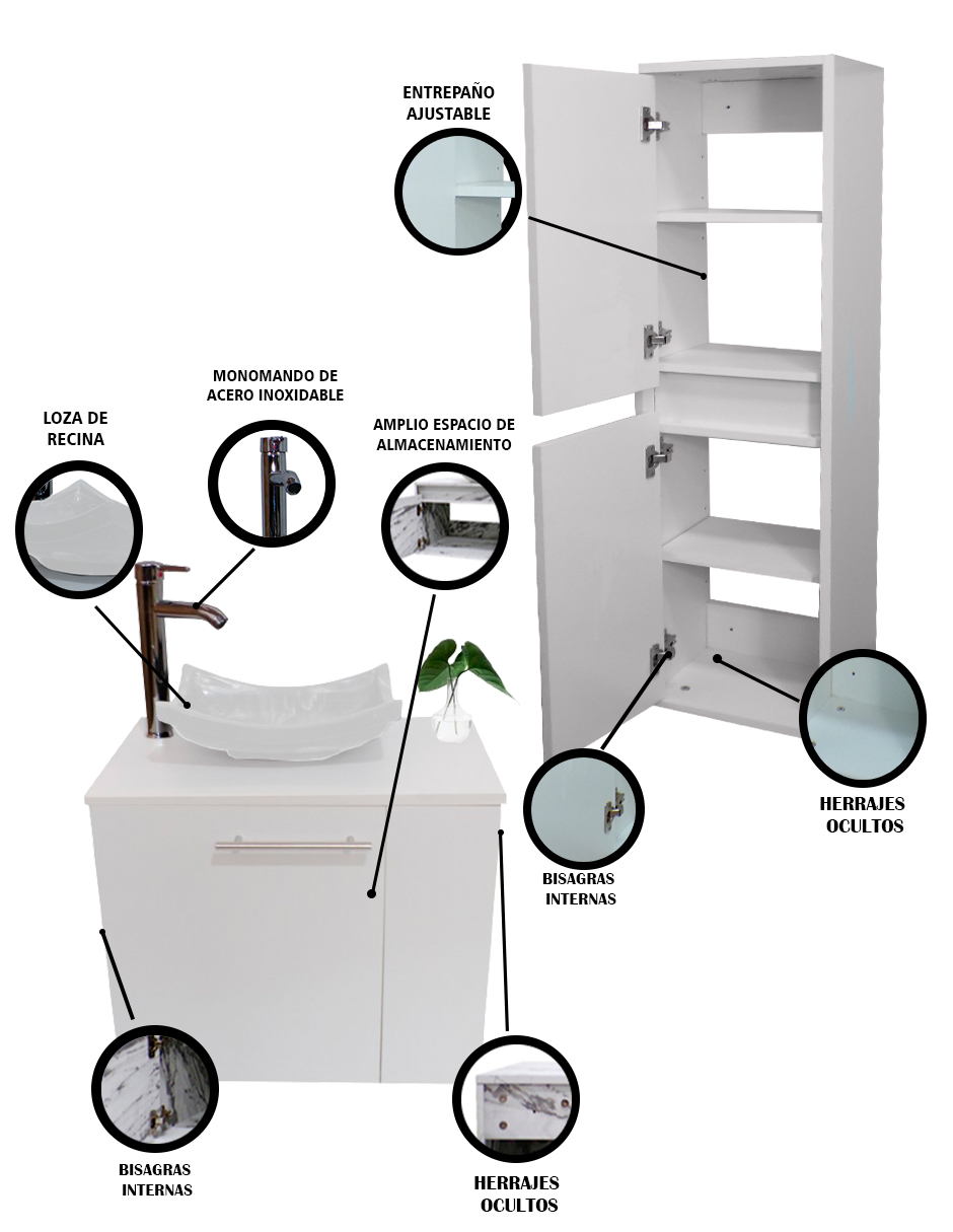 Foto 6 pulgar | Gabinete para Baño con Almacenamiento Blanco 2 Piezas