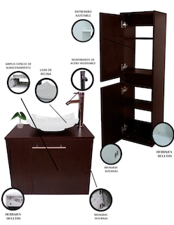 Foto 5 | Gabinete para Baño con Almacenamiento Marrón 2 Piezas
