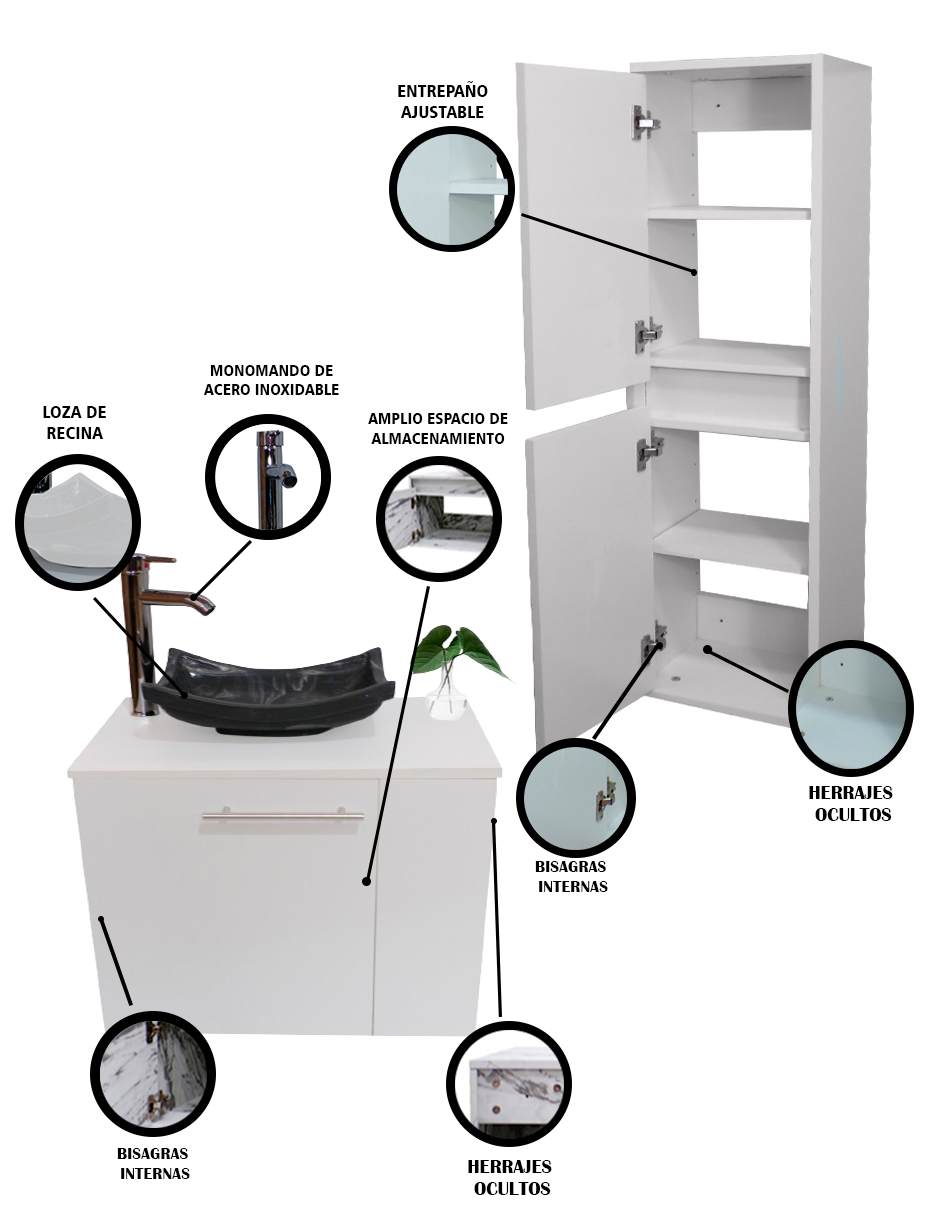 Foto 6 pulgar | Gabinete para Baño con Almacenamiento  Blanco 2 Piezas