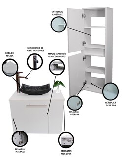 Foto 5 | Gabinete para Baño con Almacenamiento Blanco 2 Piezas