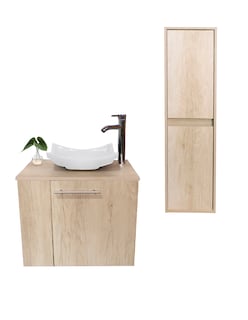 Foto 1 | Gabinete de Baño + Gabinete de Almacenamiento Beige 2 Piezas