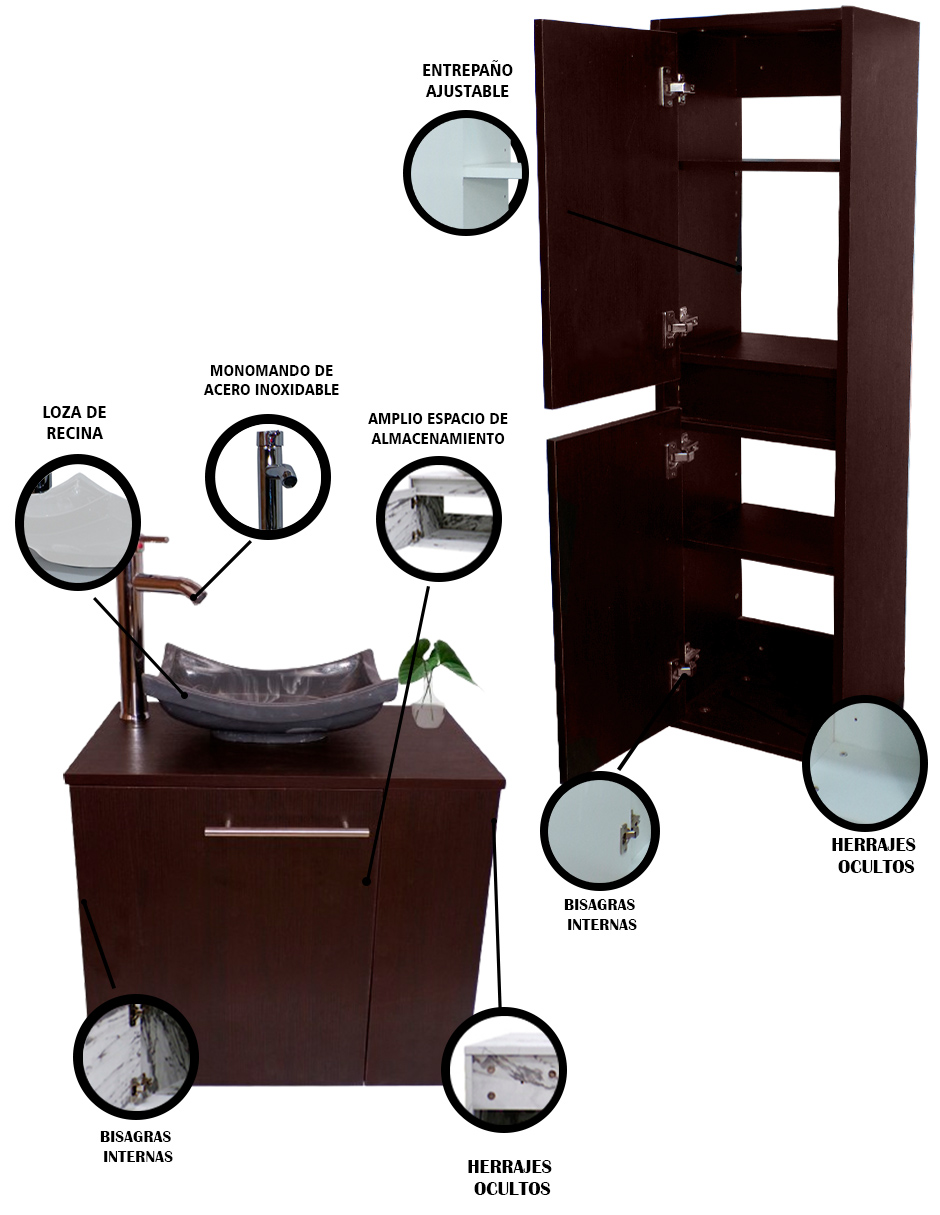 Foto 5 | Gabinete de Baño + Gabinete de Almacenamiento Marrón 2 Piezas