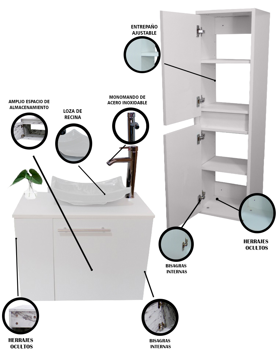 Foto 6 pulgar | Gabinete de Baño + Gabinete de Almacenamiento Blanco 2 Piezas