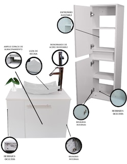Foto 5 | Gabinete de Baño + Gabinete de Almacenamiento Blanco 2 Piezas