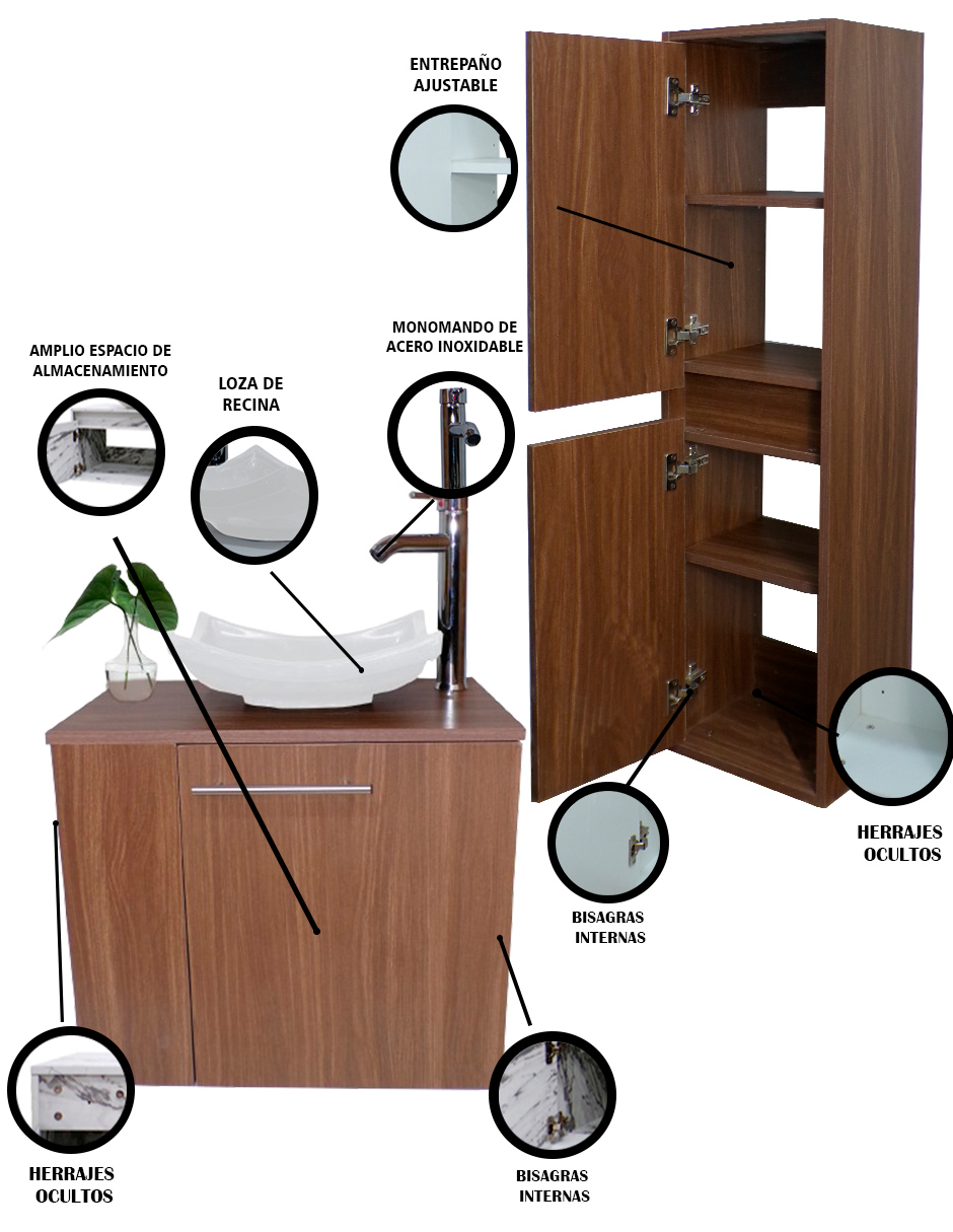 Foto 5 | Gabinete de Baño + Gabinete de Almacenamiento Marrón 2 Piezas