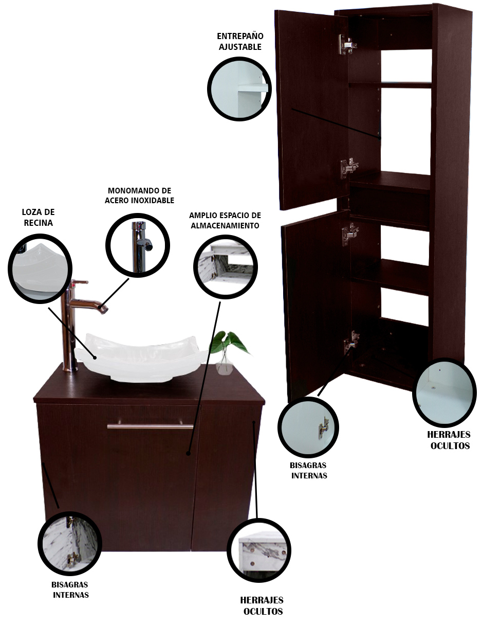 Foto 5 | Gabinete de Baño + Gabinete de Almacenamiento Marrón 2 Piezas