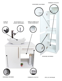 Foto 5 | Combo de Gabinete para Baño con Lavamanos y Monomando + Gabinete de Almacenamiento Blanco