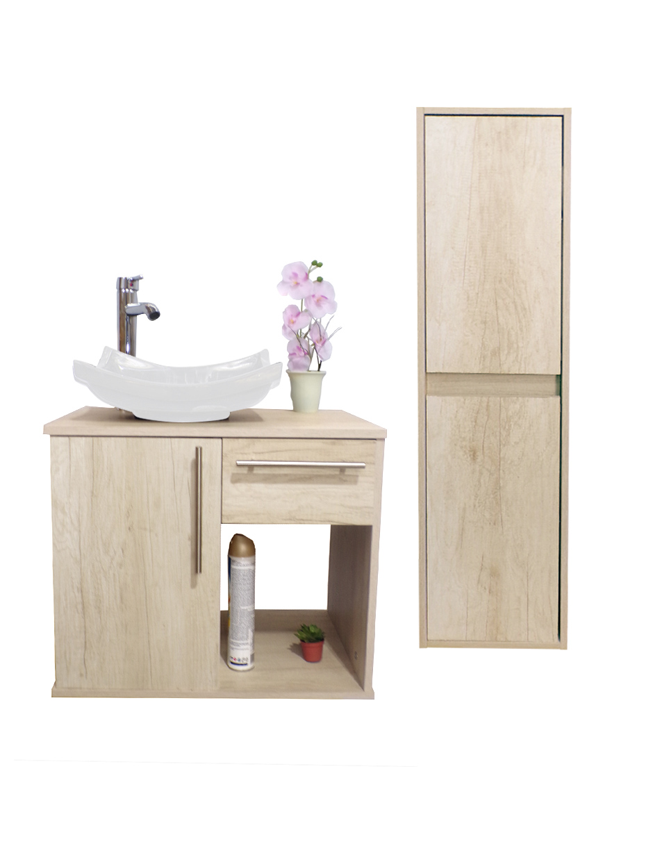 Foto 2 pulgar | Combo de Gabinete para Baño con Lavamanos y Monomando + Gabinete de Almacenamiento Beige