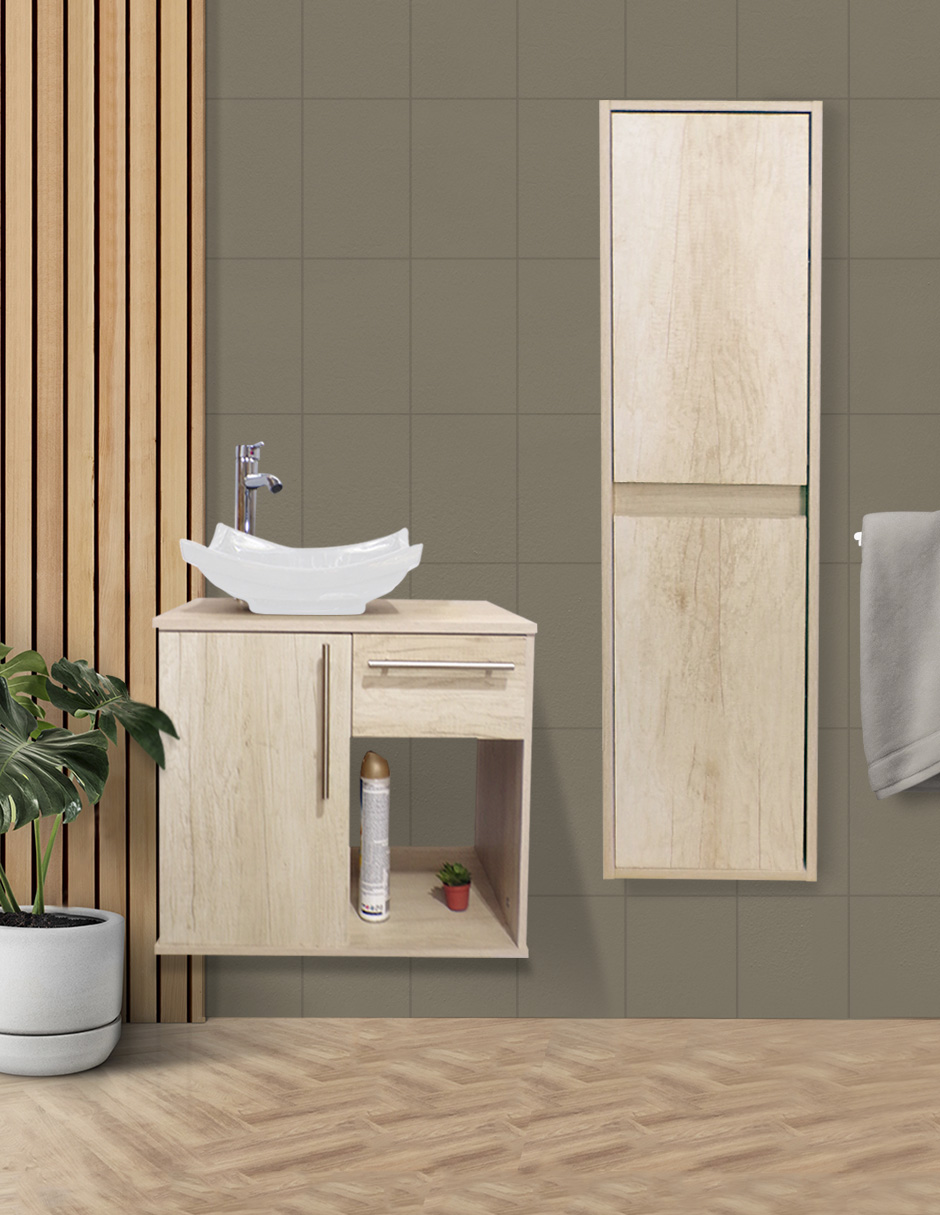 Foto 2 | Combo de Gabinete para Baño con Lavamanos y Monomando + Gabinete de Almacenamiento Beige